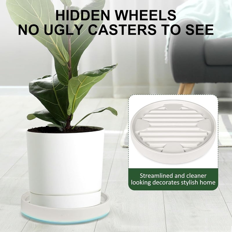 Dcpes Store 9.8Inch Plant Caddy with Hidden Wheels, Rolling Plants Stand with Wheel, 4 Invisible Casters, Indoor Plant Saucers on Wheels, Heavy Duty Wheeled Plant Dolly, Planter Roller Base, Beige, 2Pack - Image 2